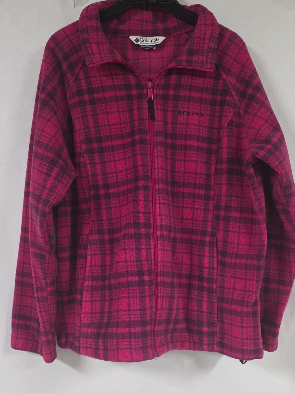Columbia Women's Full-Zip Plaid Fleece Jacket Magenta Pink - Size XXL